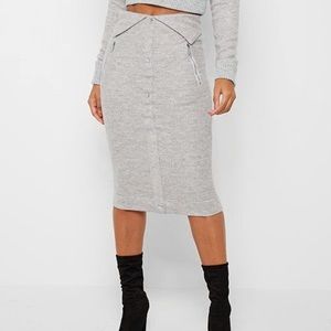 High waisted midi length soft velvet like skirt